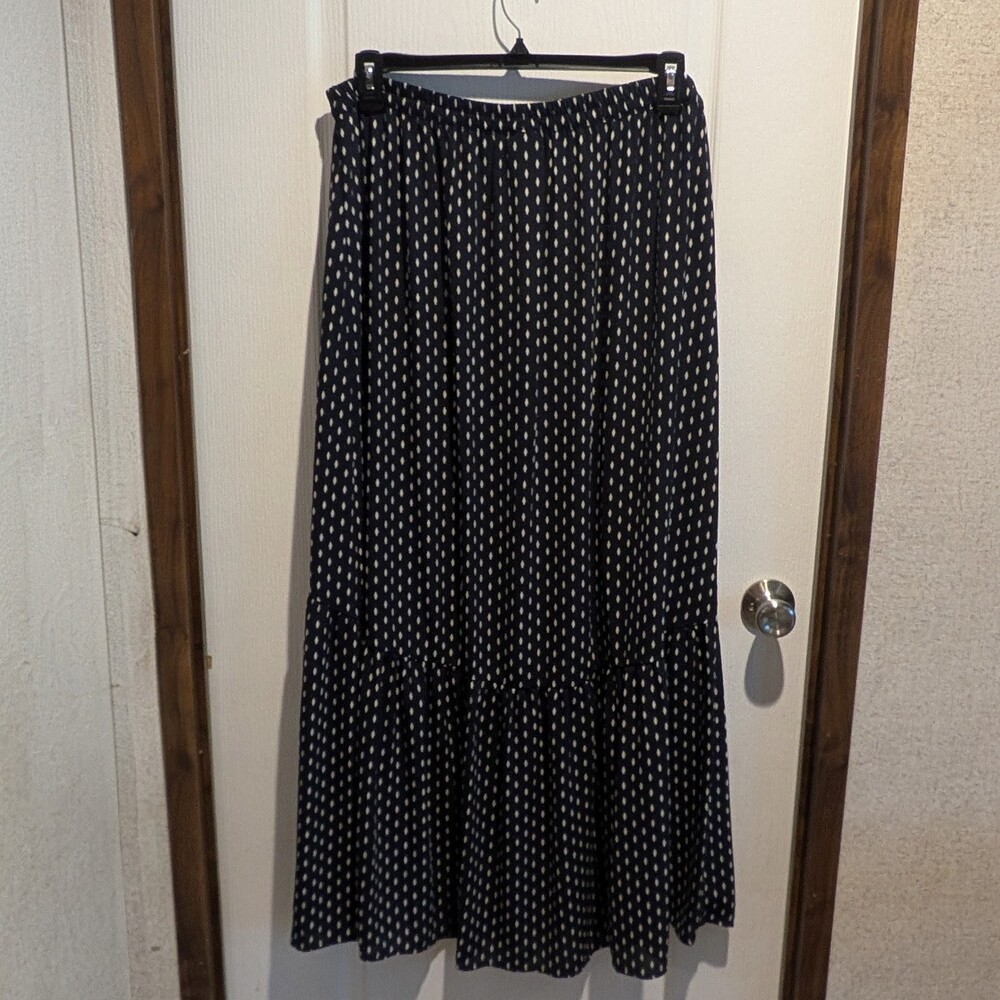 NWT Bobeau navy & white diamond pattern tiered maxi skirt, XL